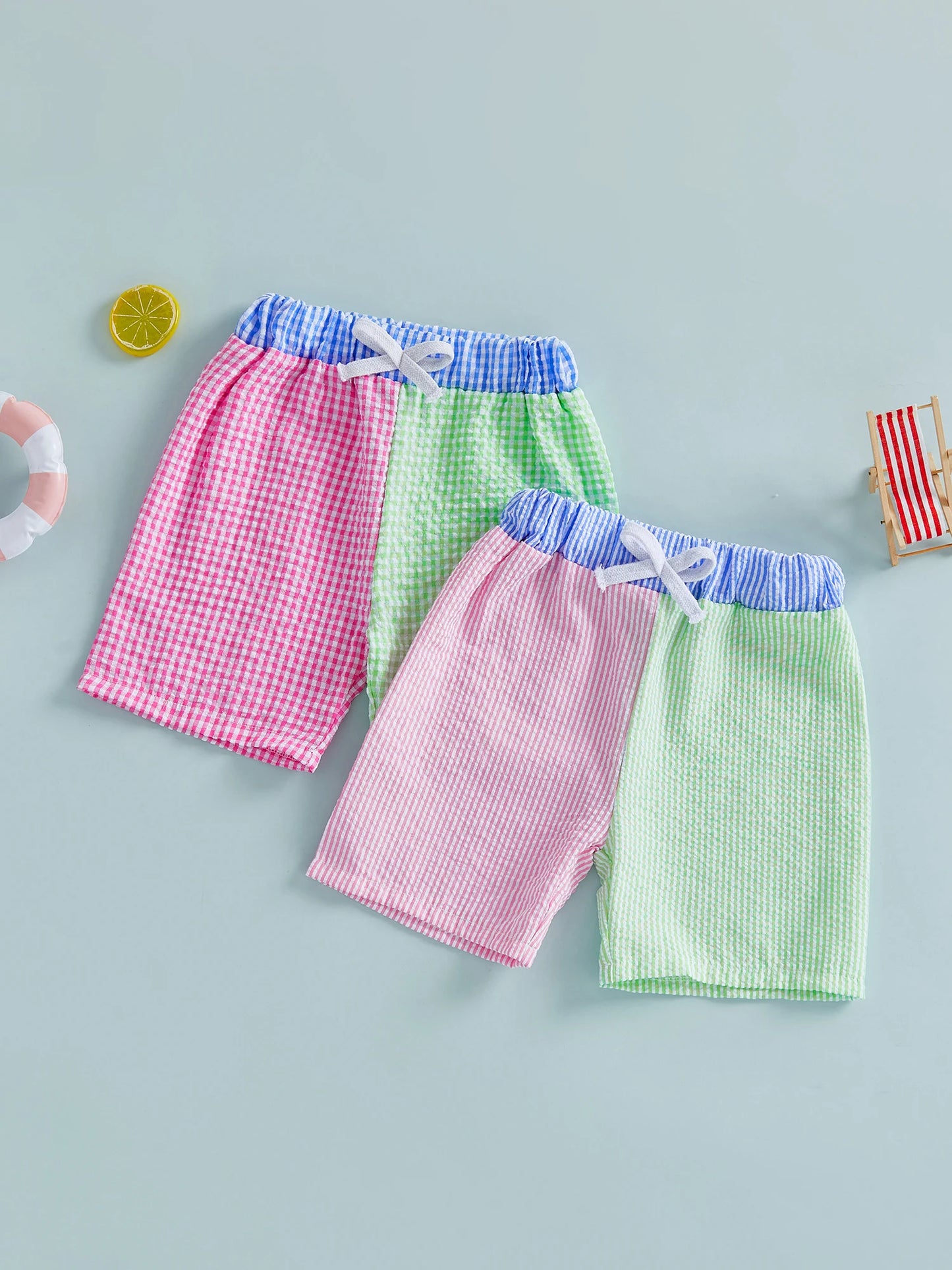 Boys Swim Trunks, Comfortable Elastic Waist Plaid and Stripes Design Swim Shorts