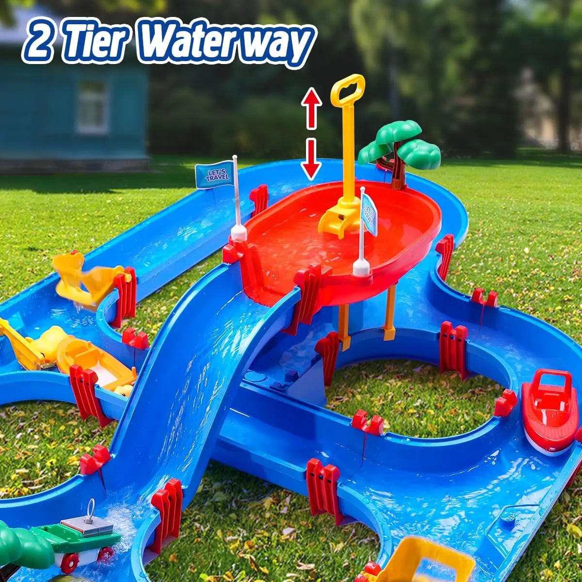 Kids Outdoor Water Table, 2-Tier Toddlers Water Table Playset. Pool Toy with Pump