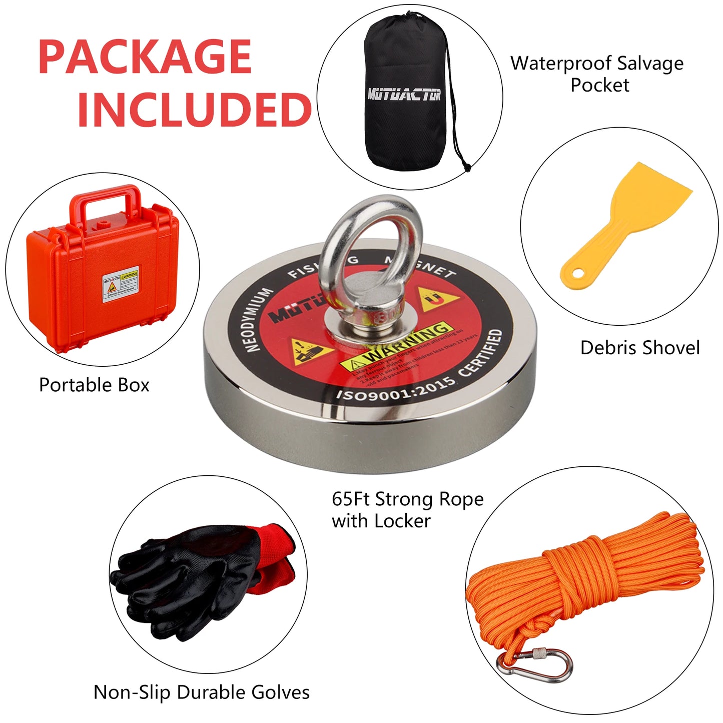 Strong Neodymium Magnet 1,000 lb lift for Recovery, Treasure Hunt, fishing. Permanent Magnetic Material Base with Gloves Rope Bag Safety Box