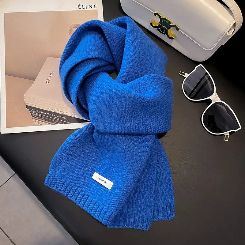 Knitted Scarf, Women's, Men's 100% Wool Winter Scarfs. Bright Solid Color Design, Thick Soft Cashmere Shaw