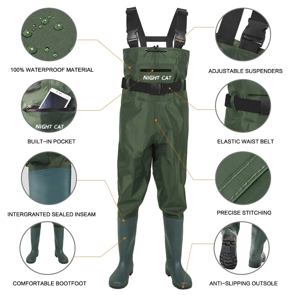 Lightweight Fishing Waders Full Waterproof Breathable Pants Pvc Rubber Fly Fishing Hunting Chest Waders With Boots