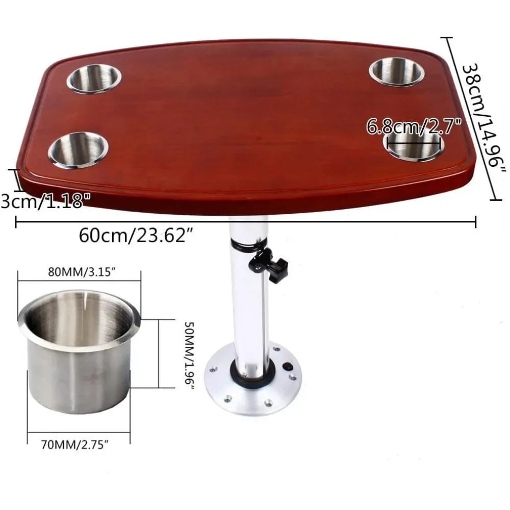 Telescopic Boat Table - Adjustable Height with 4 Cup Holders & Foldable Base - Marine-Grade Deck Table for Yachts, Boats