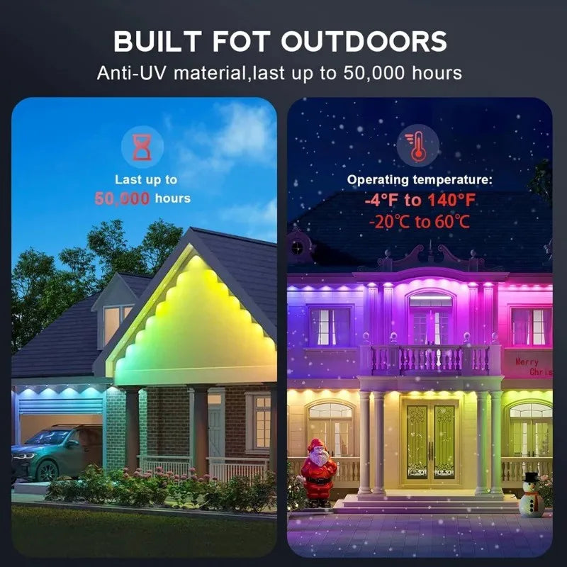 Smart Permanent Outdoor LED Eave Lights, 180 LEDs Waterproof String Lights, Remote Control and App Control