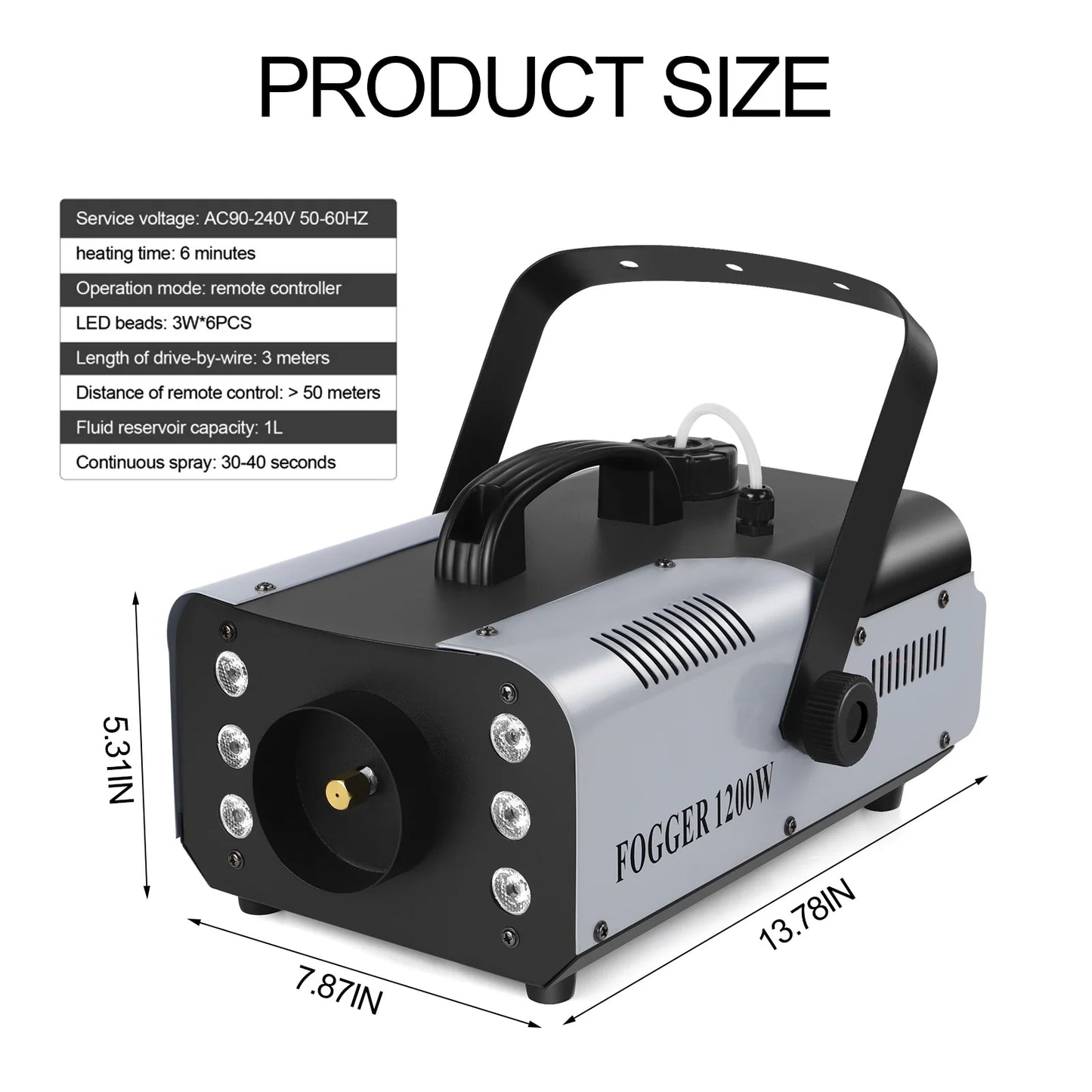 1200W Fog Machine 6LEDs Remote Fogger Colorful Smoke Machine