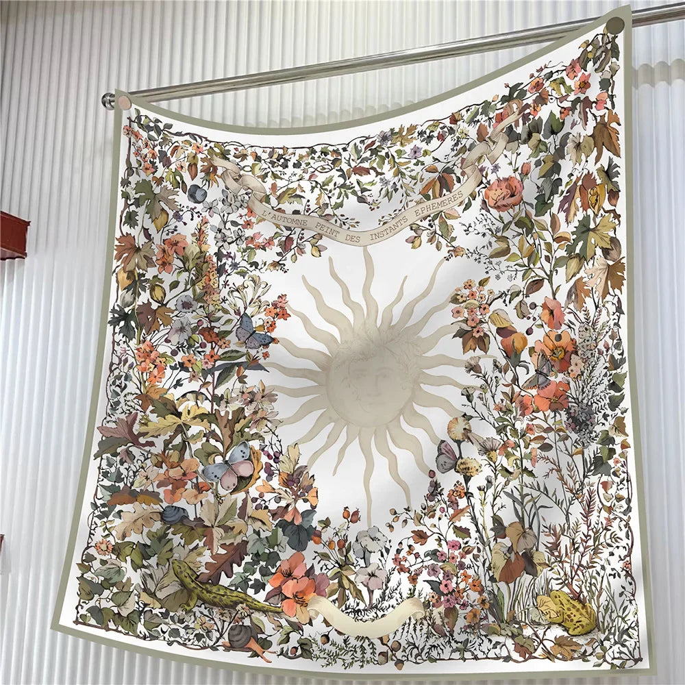 Square Scarf Women Fashion Floral Twill Silk Head Scarf For Lady