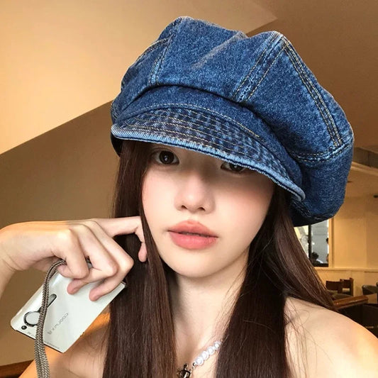 Japanese Retro Denim Cloud Berets Cap for Women