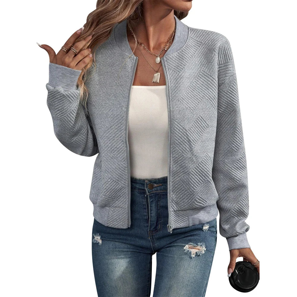Women's solid color simple and exquisite zipper jacket