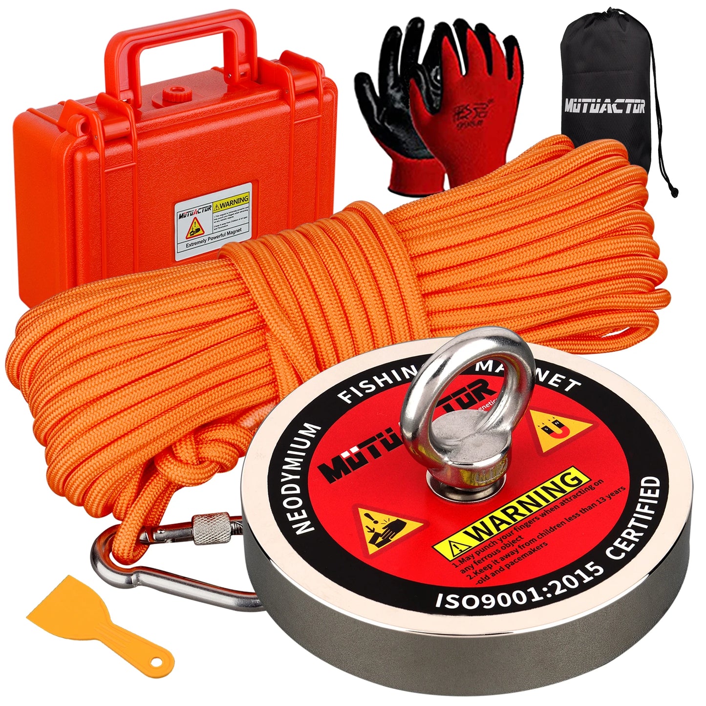 Strong Neodymium Magnet 1,000 lb lift for Recovery, Treasure Hunt, fishing. Permanent Magnetic Material Base with Gloves Rope Bag Safety Box