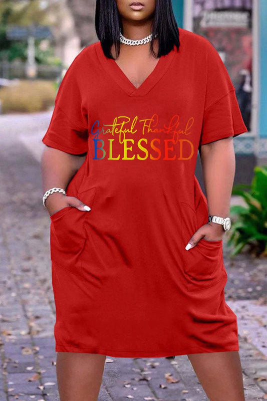 Plus size women's casual short-sleeved V-neck loose fit skirt