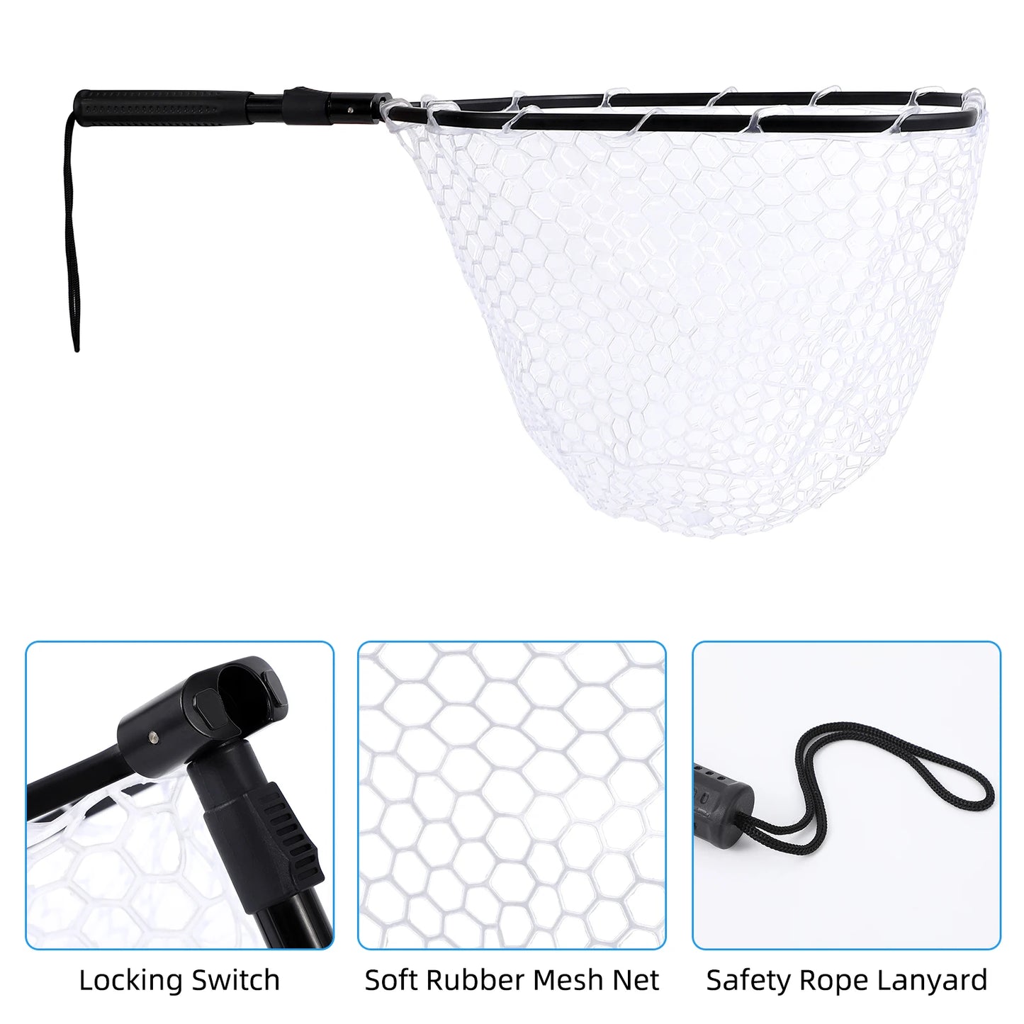 Foldable Fishing Net, Soft Rubber Net With Handle For Easy Catch, Lightweight