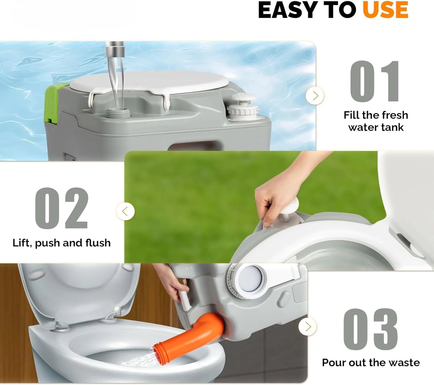 Portable 5.8 Gallon Camping Toilet with Hand Spray, Large Capacity Tank for Camping, Boating