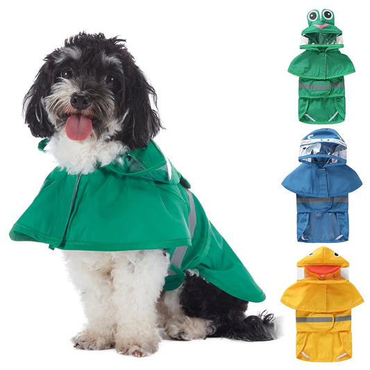 Fashionable Reflective Dog Raincoat, Cute Hooded Waterproof Jacket