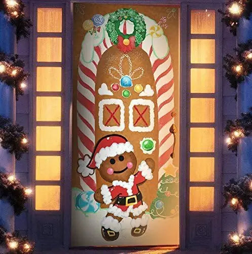 Christmas Gingerbread Door Cover, Window Banner, Holiday House Decoration