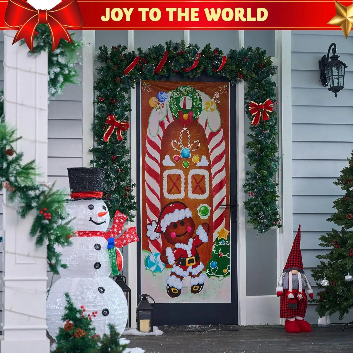 Christmas Gingerbread Door Cover, Window Banner, Holiday House Decoration