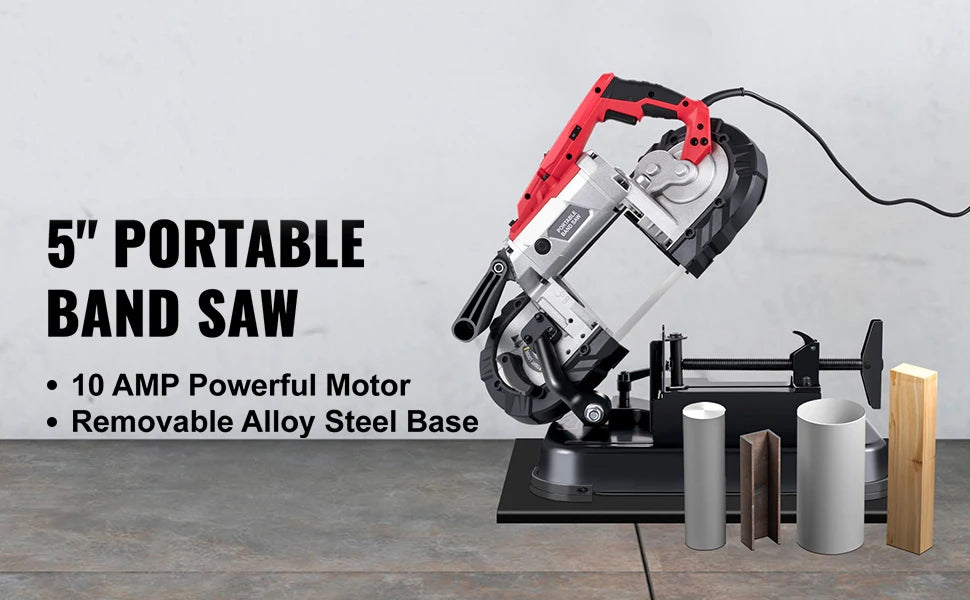 Portable Band Saw, 5Inch Cutting Capacity. Cordless Variable Speed 10Amp Motor, Deep Cut Bandsaw for Metal Wood Pipes Rebar