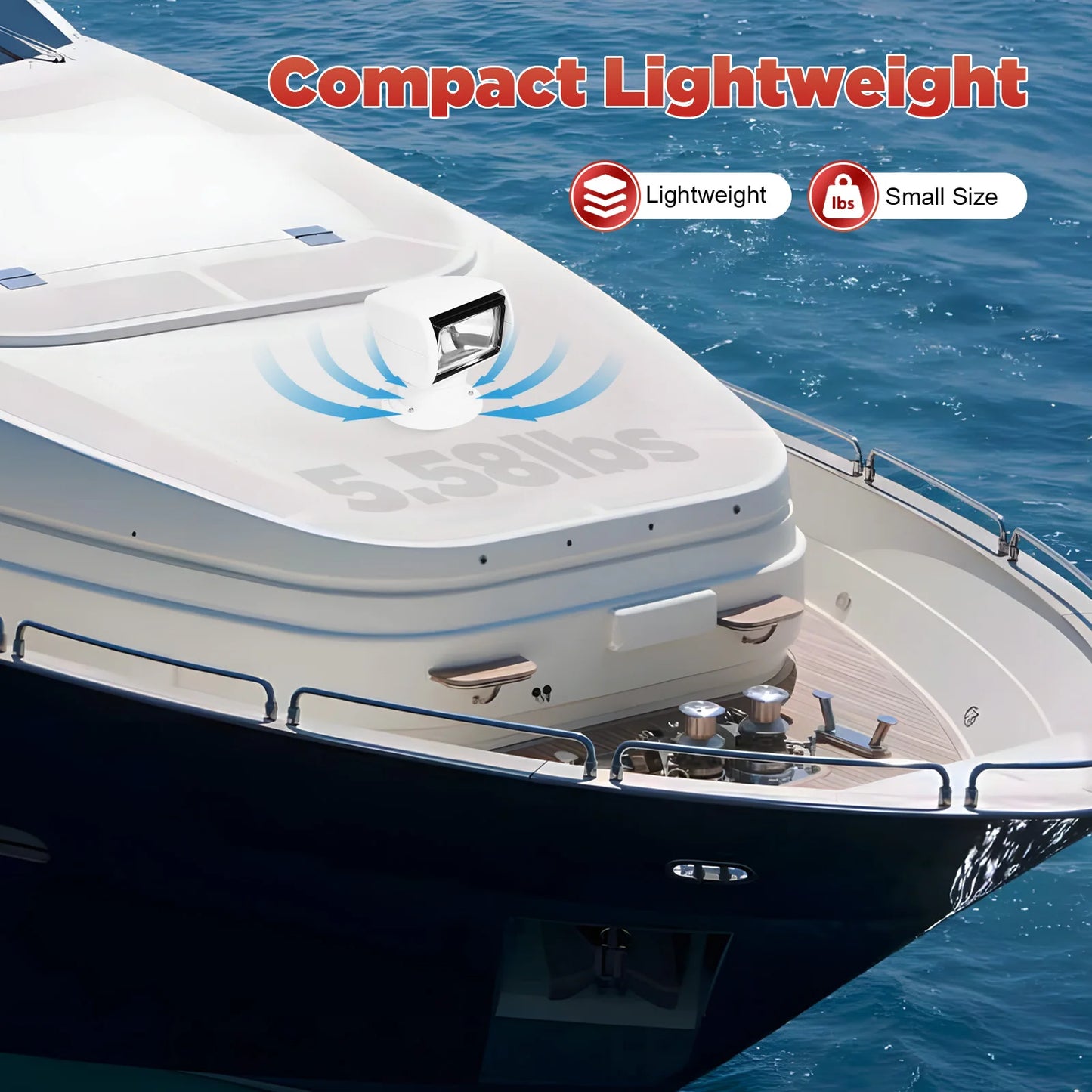 Marine Spot Light, Boat Searchlight Remote Control 12V 100W Waterproof, White, 360° Rotatable for Boat