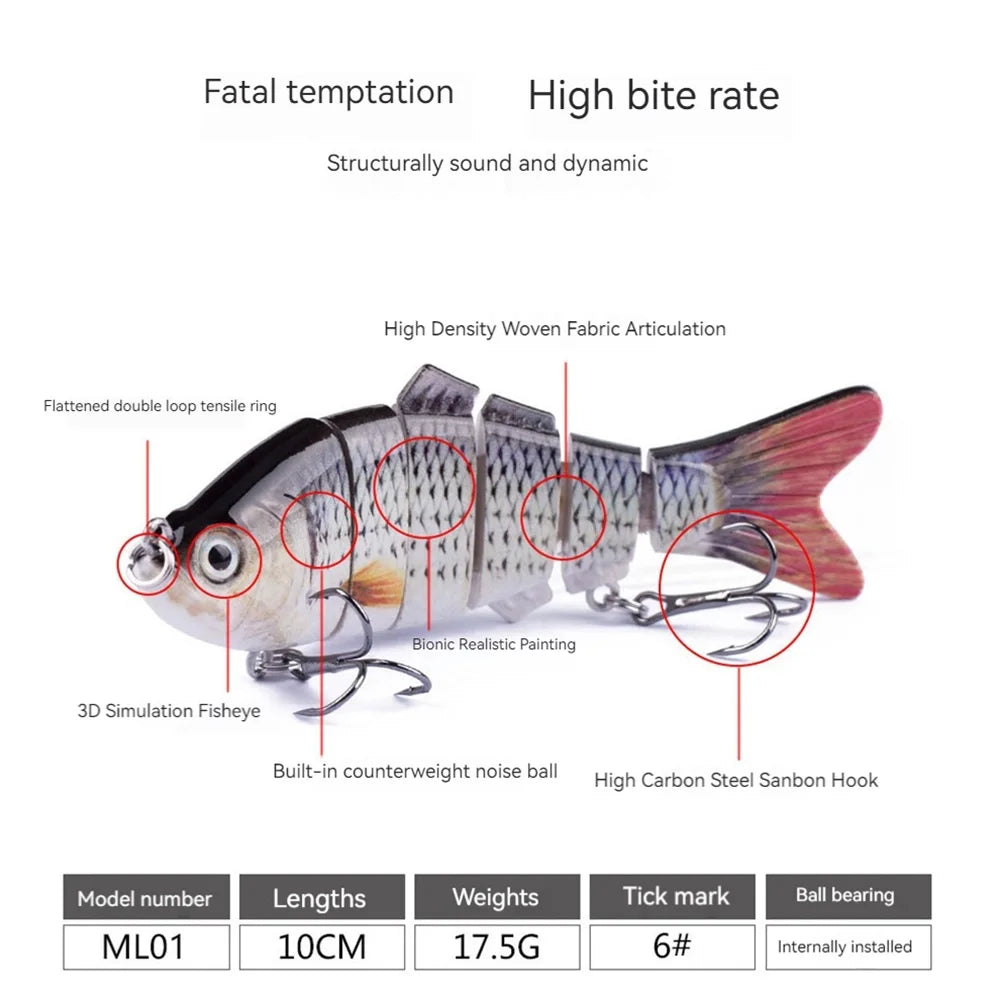 Robotic Fishing Lure with Treble Hooks Lifelike Slow Sinking Fish Bait Bionic Swimming