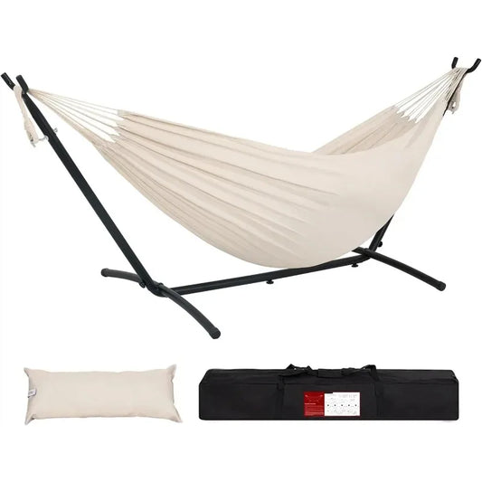 Hammocks Double Hammock with 9ft Space-Saving Steel Stand Includes Portable Carrying Case, 450 Pounds Capacity