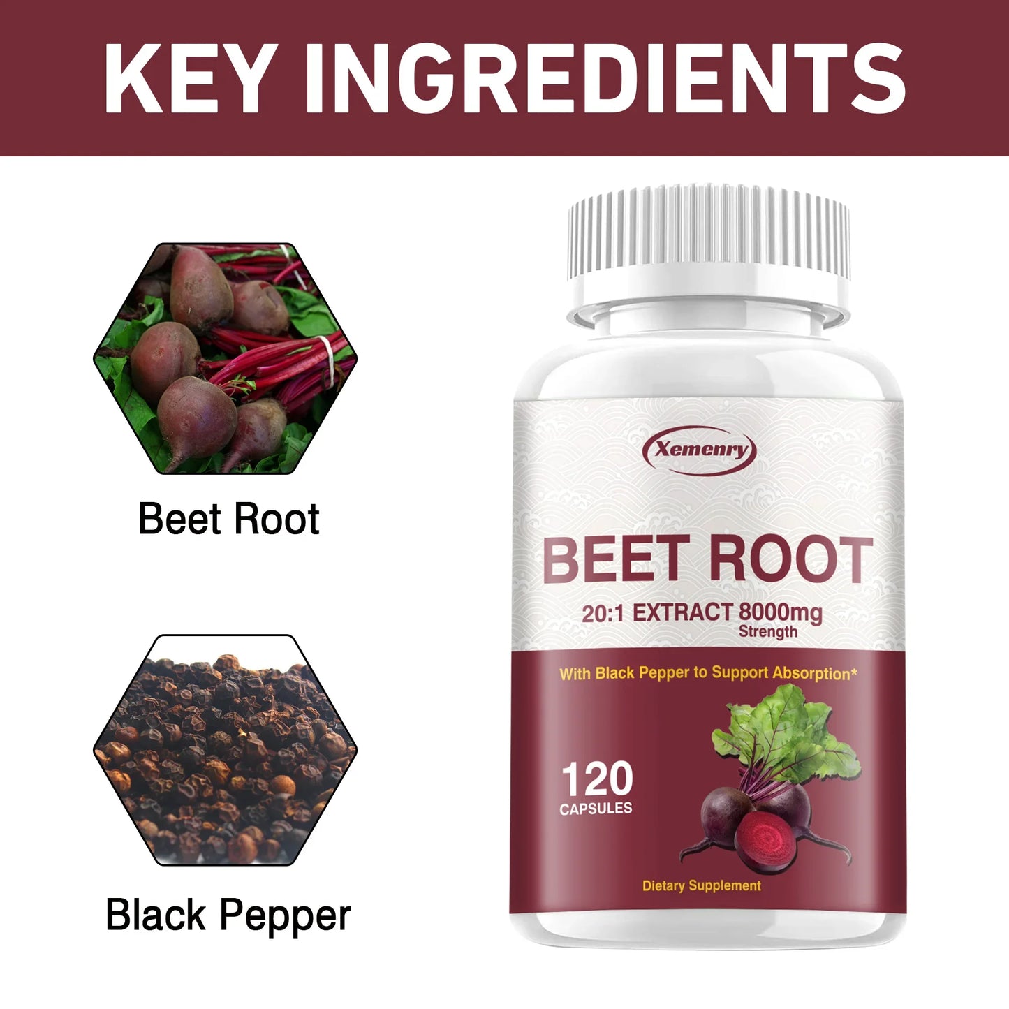 Beet Root Capsules - Enhance Energy, Blood Pressure Support, Healthy Blood Circulation and Heart Health - 120 Capsules