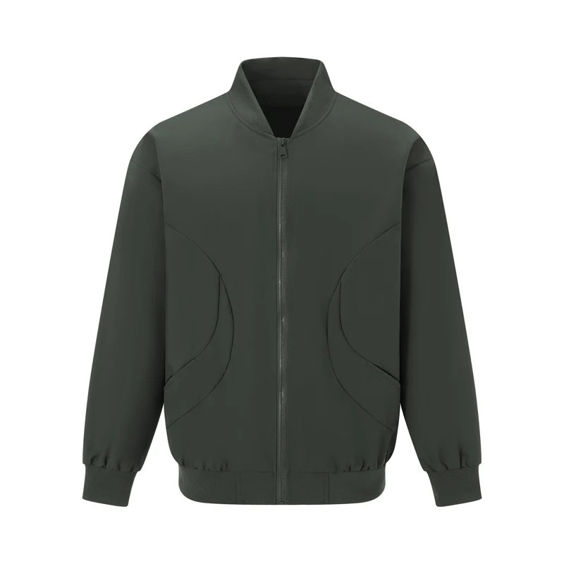 Men s Long Sleeve Jacket Solid Color Zip Up Stand Collar Casual Lightweight Coat