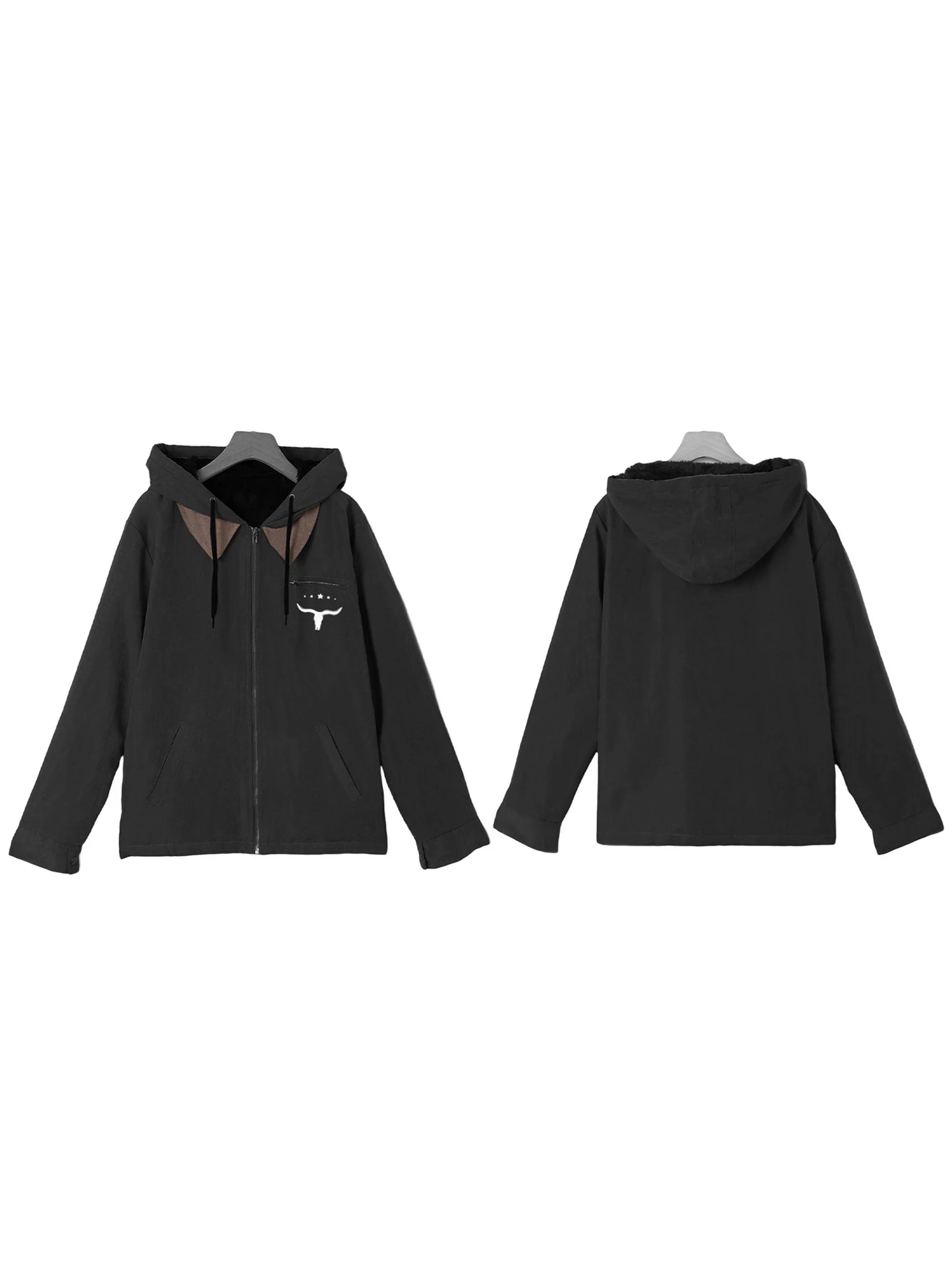 Men s Hooded Zip-Up Jacket with Bull Head Design Long Sleeves and Pockets - Stylish Outwear for Men