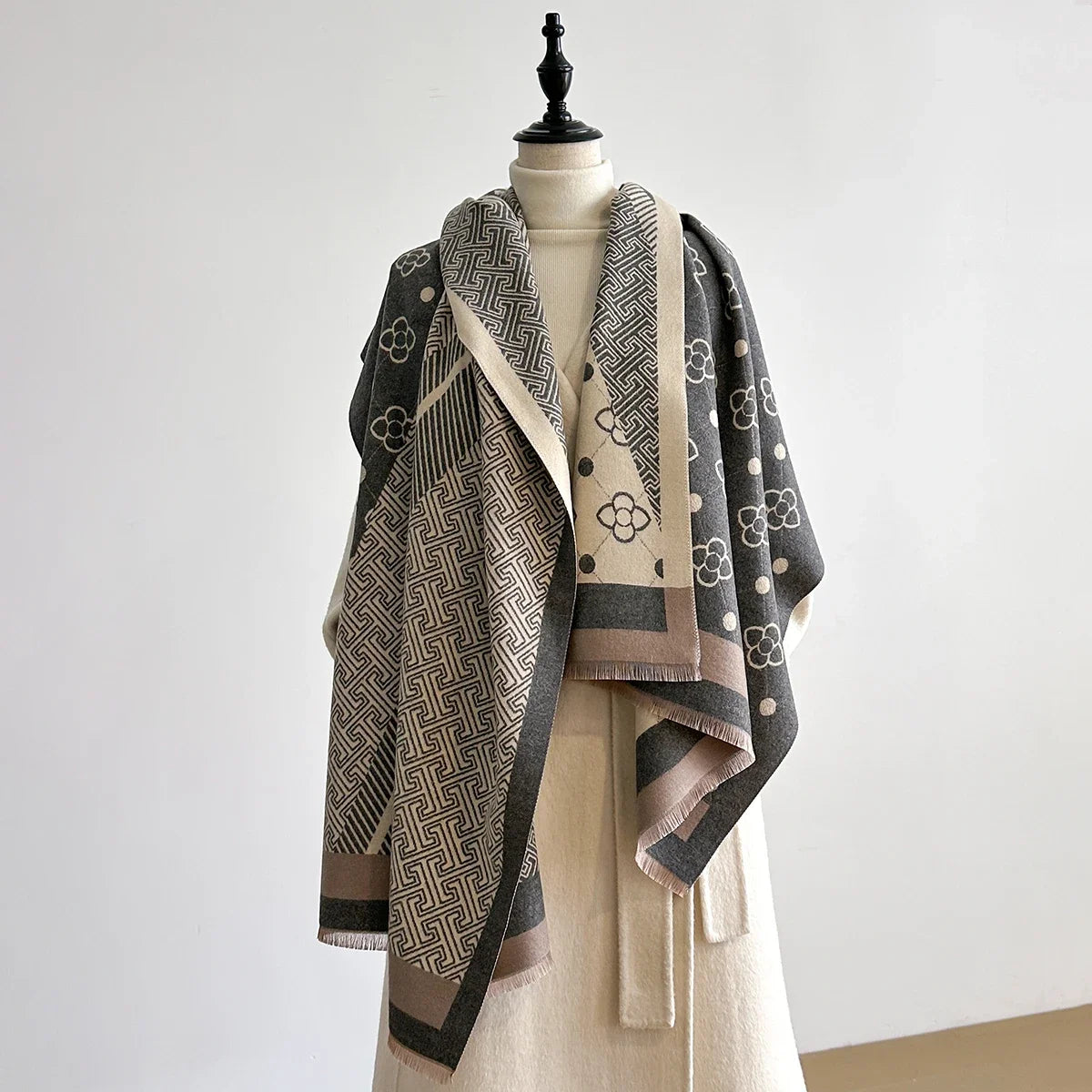 Winter Warm Faux Cashmere Scarf - Thick Luxury Shawl Wrap, Perfect as Travel Poncho Blanket