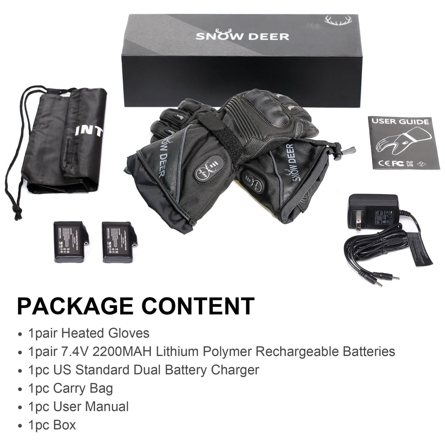 Waterproof Motorcycle Gloves Heated Leather with Rechargeable Battery