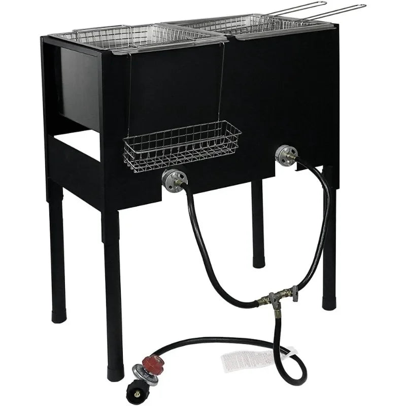 148,000 BTU High-Pressure Triple Basket Deep Fryer Dual Burner Propane Fish Cooker, Fry Basket