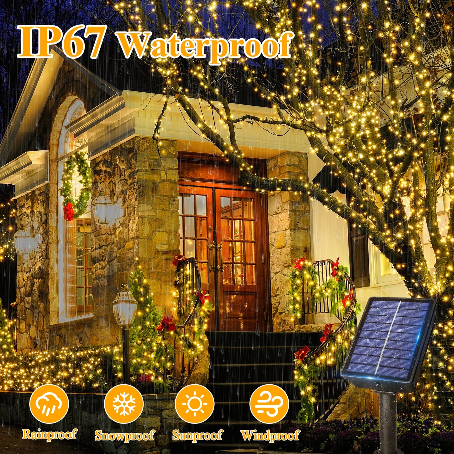 Solar String Lights Outdoor, 2 Pack Total 80FT 240LED Fairy Lights, 8 Modes, Waterproof for Yard, Garden, Room Decor