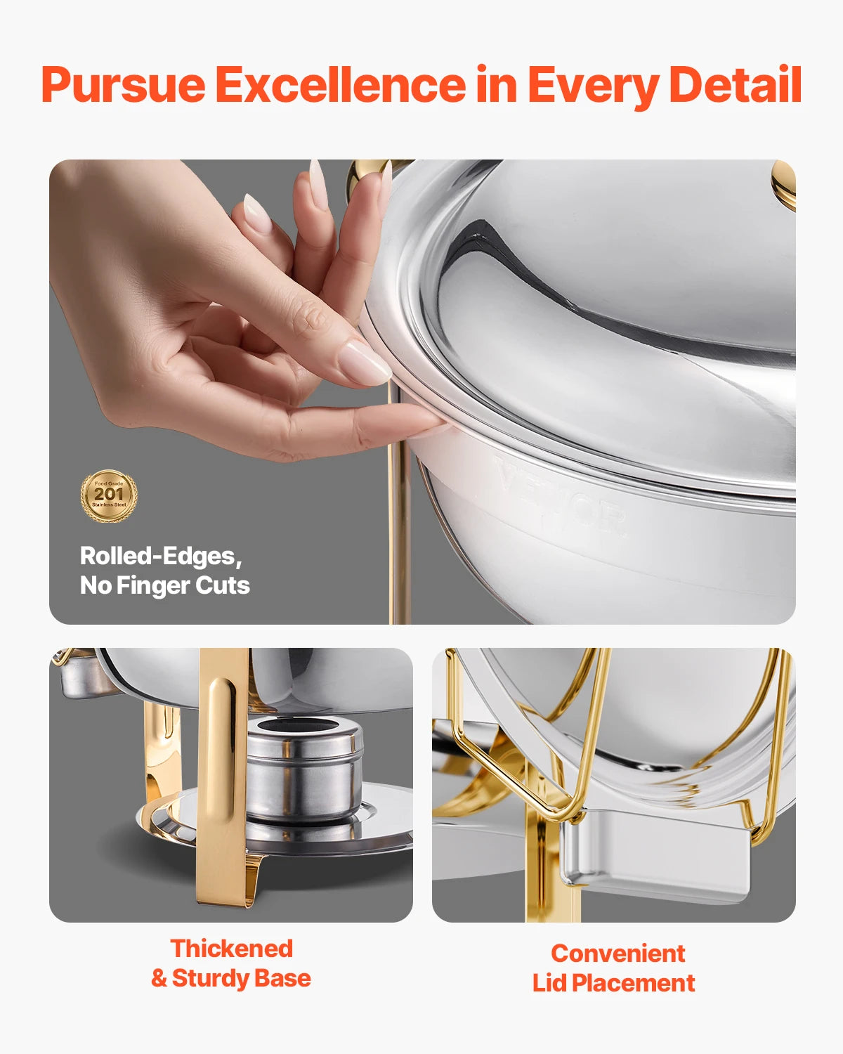 4 Pack Chafing Dish Buffet Set, Stainless Steel Chafer w/4 Full Size Pans. Round Catering Warmer Server for Party Banquets