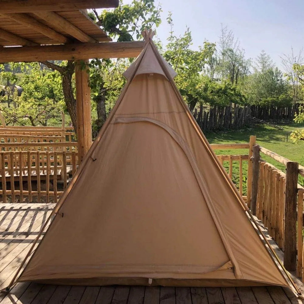 Free Space Outdoor 100% Cotton Canvas Waterproof Pyramid-Shaped Camping Tent, Beige color