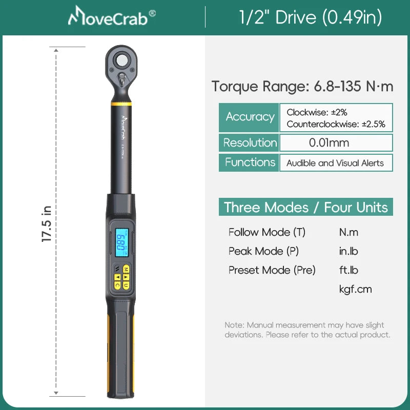 Digital Torque Wrench 1-340N.m 2% Accuracy Preset & LED/Buzzer Alerts for Bike Motorcycles Automotive Mechanical Tool