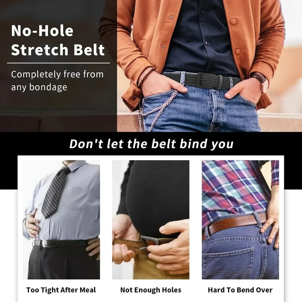 Elastic Braided Stretch Mens Casual Jeans Belts Woven 1 3/8" Nylon