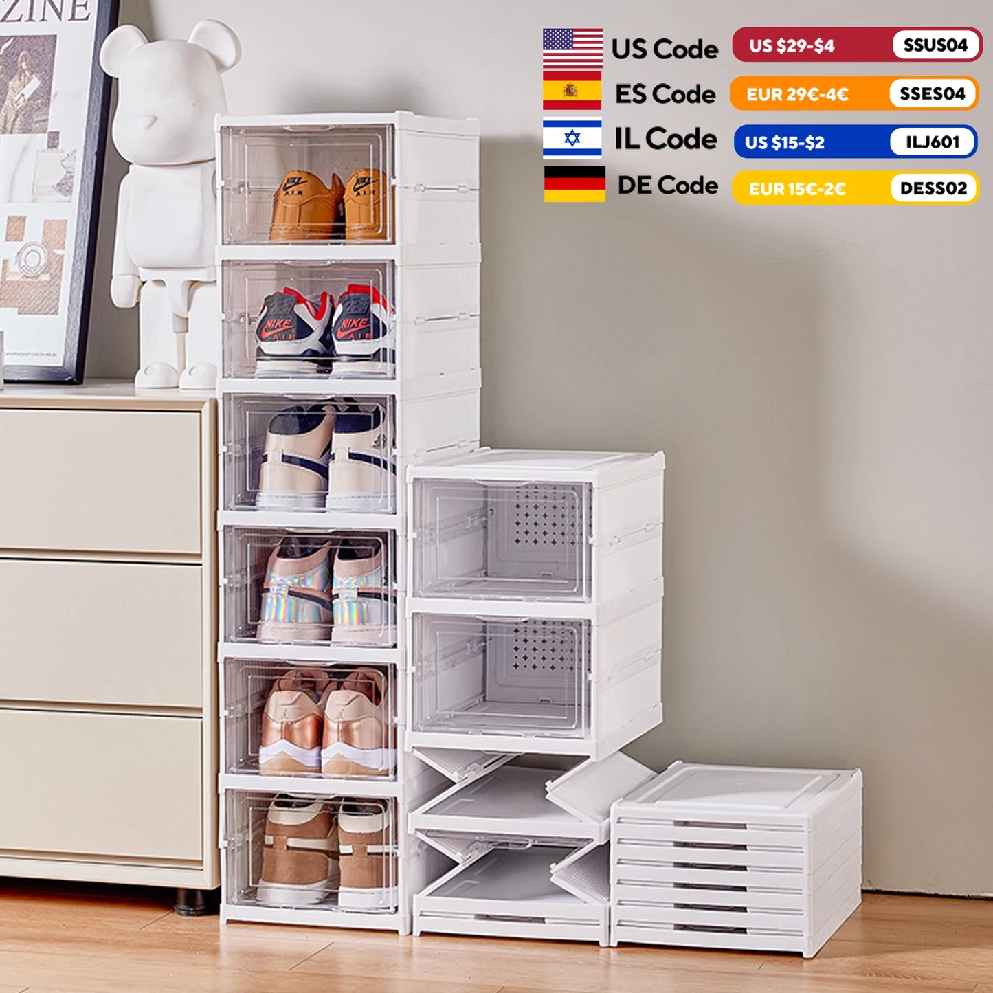 6 Layers Shoe Box, Transparent Shoe Storage, Organizers, Stackable, Foldable