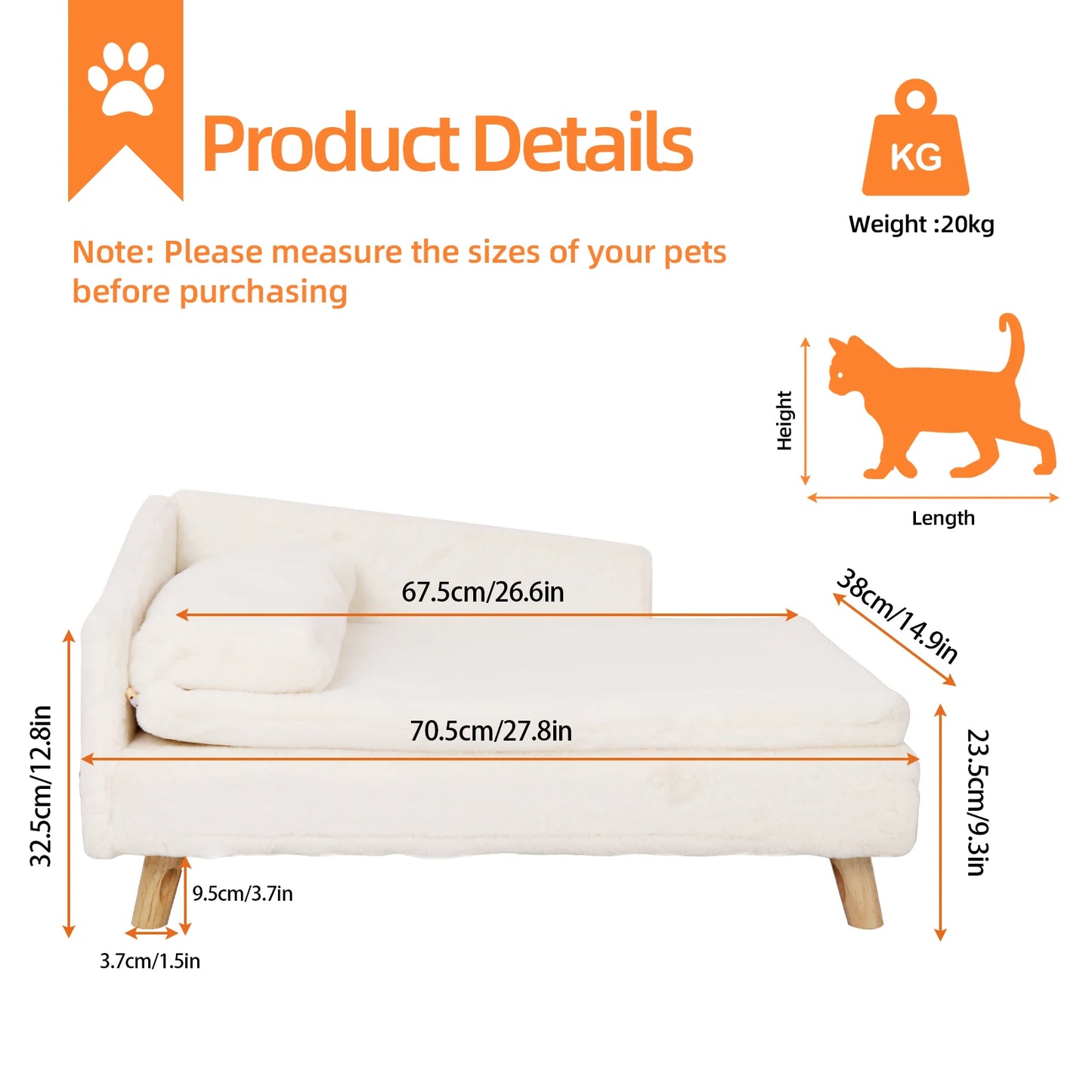 Elevated Pet Bed, with Cozy Pad Waterproof ,Pet Sofa Bed with Sturdy Wood Legs for Small Dog or Cats