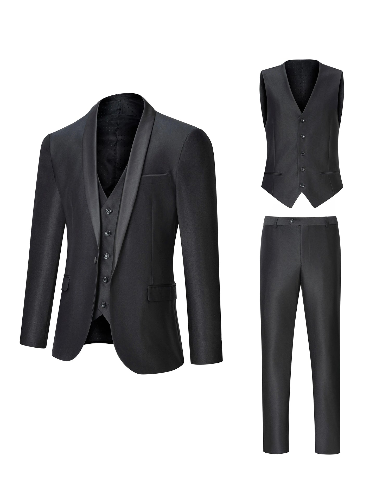 Men's Suit Regular Fit Tuxedo 3 Piece Set   Jacket, Trousers, Vest