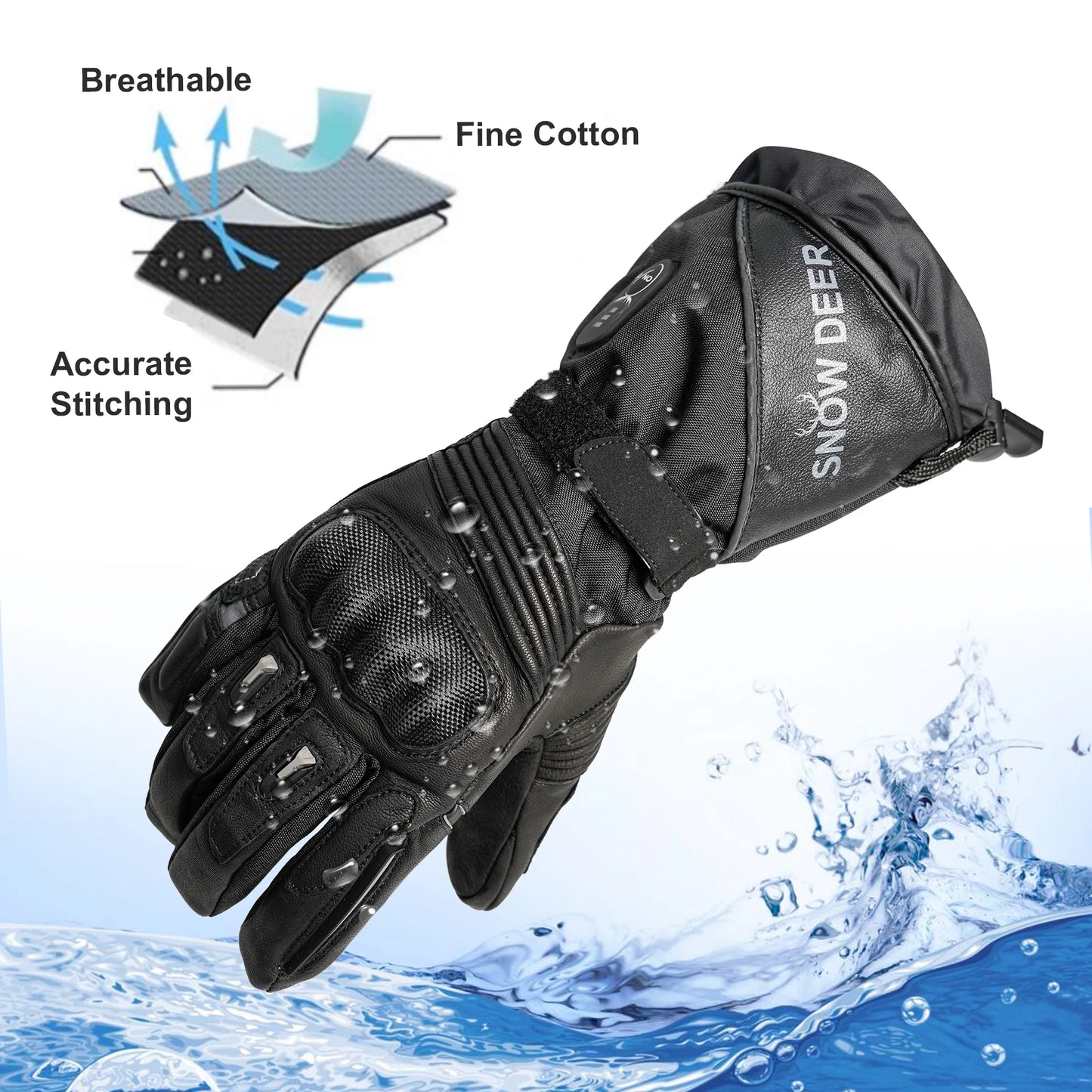 Waterproof Motorcycle Gloves Heated Leather with Rechargeable Battery