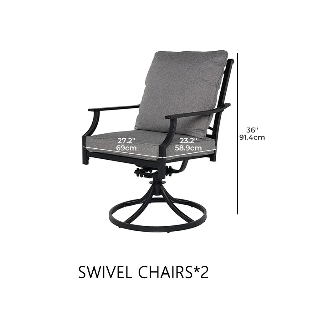 E-Coated 2 Swivel Chairs Outdoor Furniture with Olefin Cushions