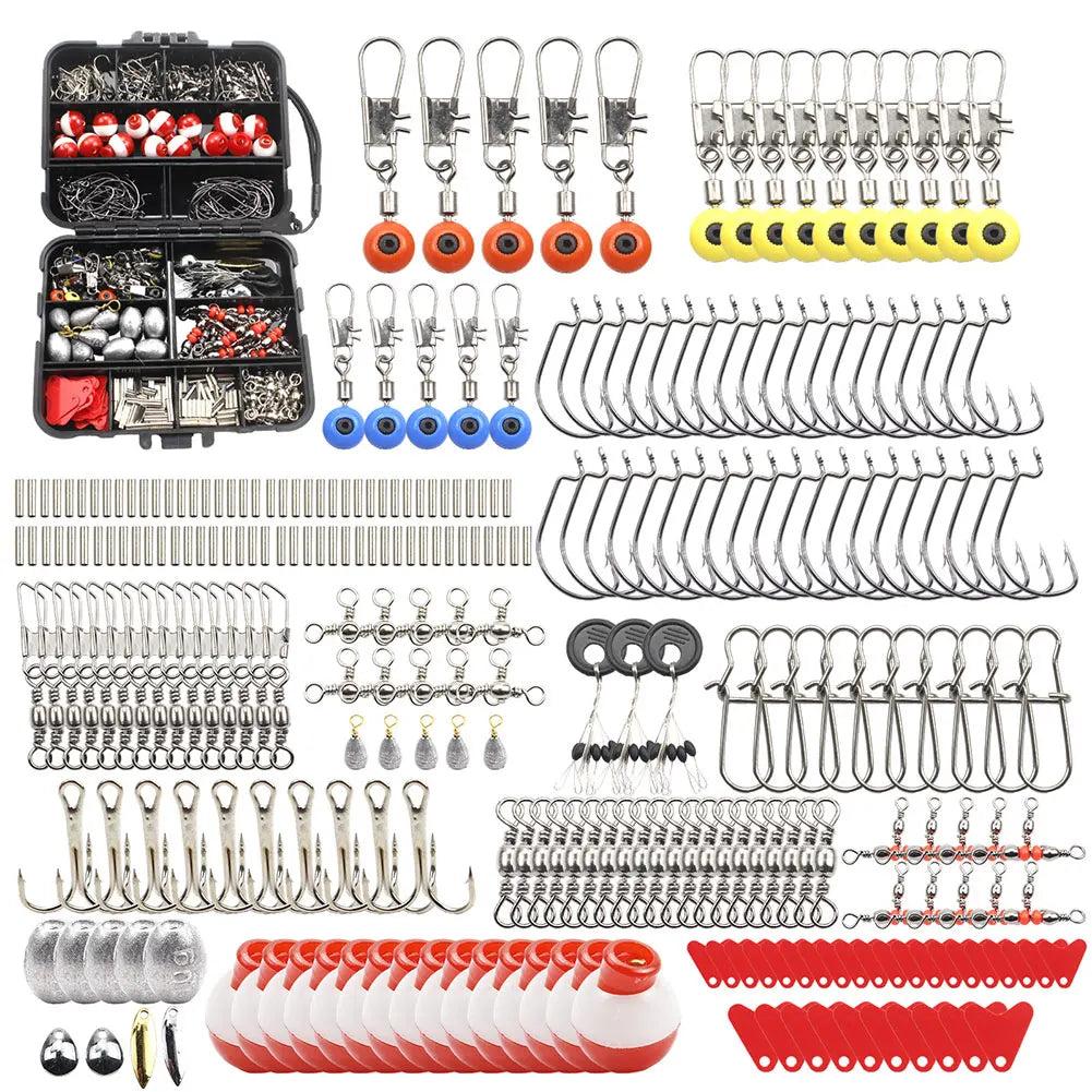 267pcs Fishing Accessories Kit Including Box, Fish Hooks, Bait Parts, Sinkers