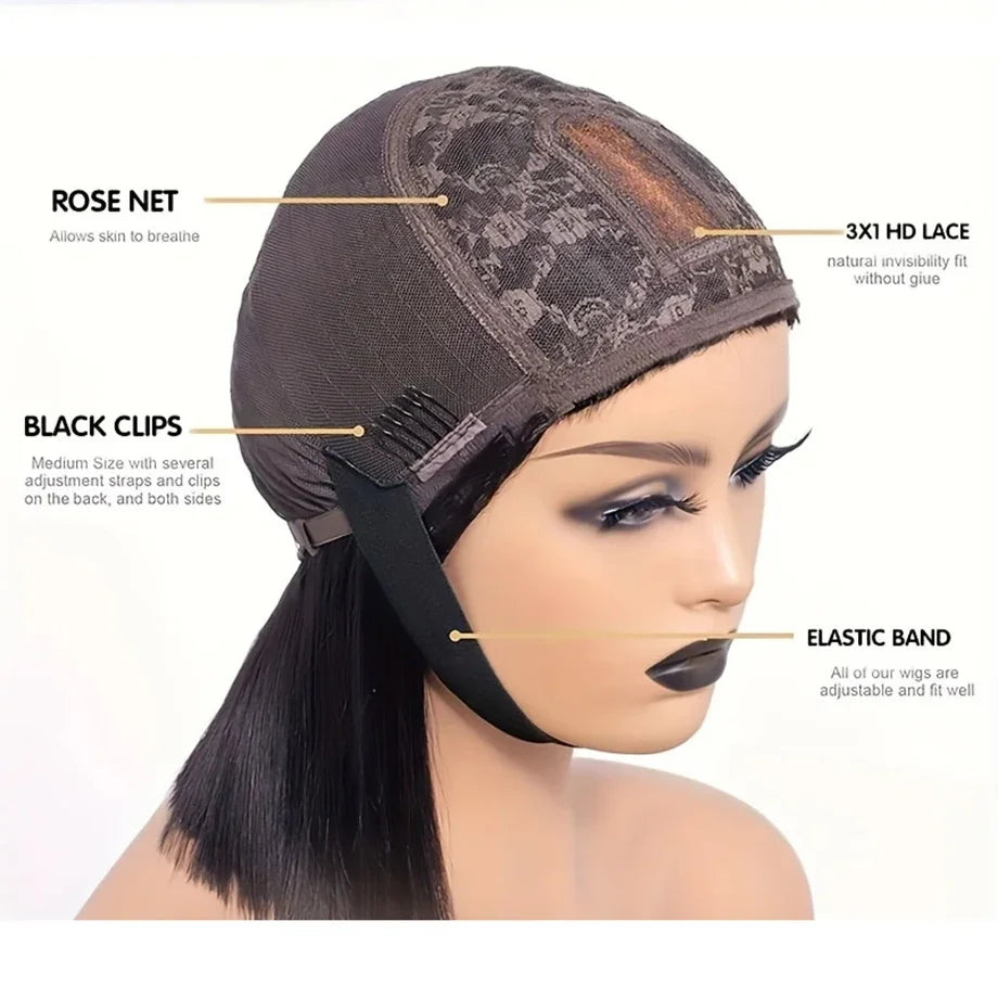 Body Wave Human Hair Wigs with Bangs 3X1 Middle Part Lace Wig Pre Plucked, Glue less Wigs For Women