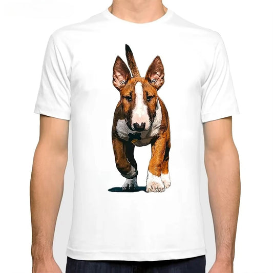 English Bull Terrier, Cute Doberman Puppy Dog Print T-Shirt.  Cool pug Painting High Quality Casual  Unisex