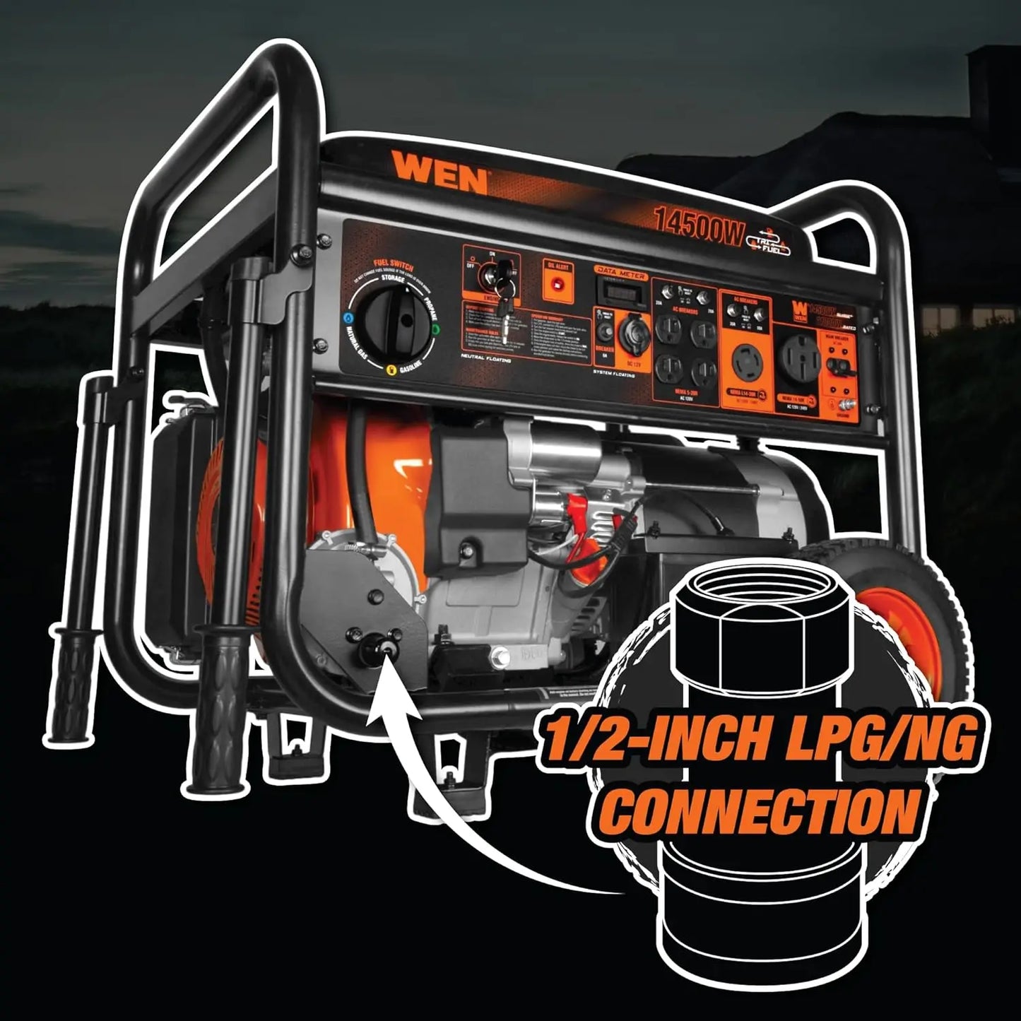 14,500-Watt 120V/240V Tri-Fuel Generator for Gas, Propane, & Natural Gas, Transfer-Switch Ready with Electric Start