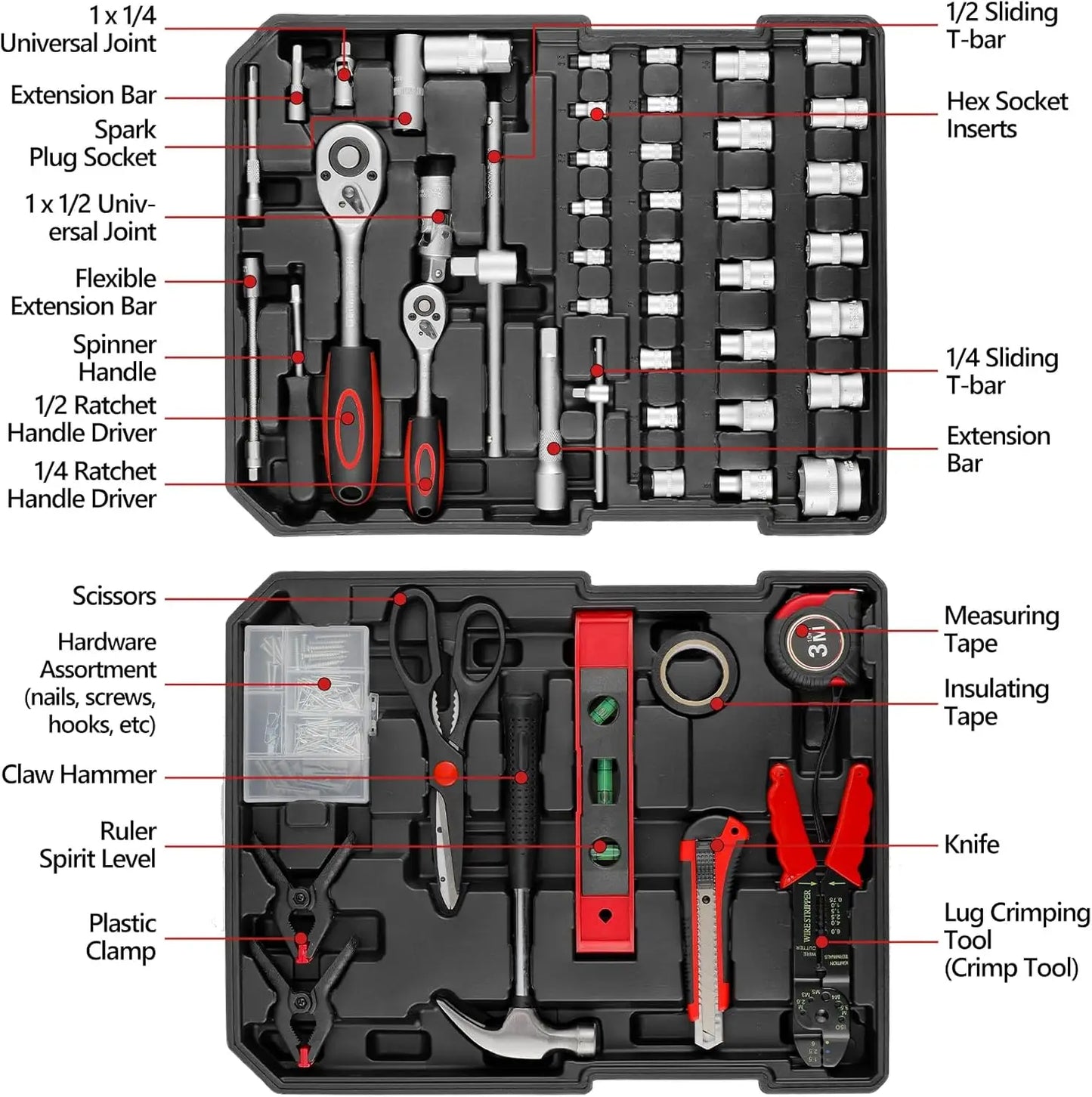 799pcs Tool Set Home Repair Tool kit with Trolley Case Mechanic Wrenches, Sockets, Hand Tools for Daily Use