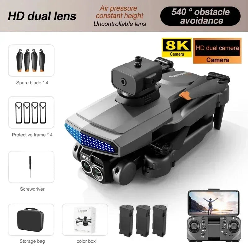 8K HD Professional Drone with Dual Camera Optical Flow GPS, Obstacle Avoidance Foldable RC Toy for Aerial Photography