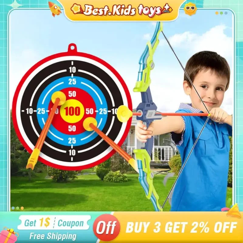 2PC Children Large Archery Toy Set, Soft Arrow Cross bow, Suction Cup Target LED Light