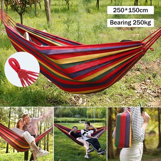 Camping Thickened Durable Fabric Canvas Hammock Swing with Tree Ropes, Anti Rollove,r Striped Hanging Hammock