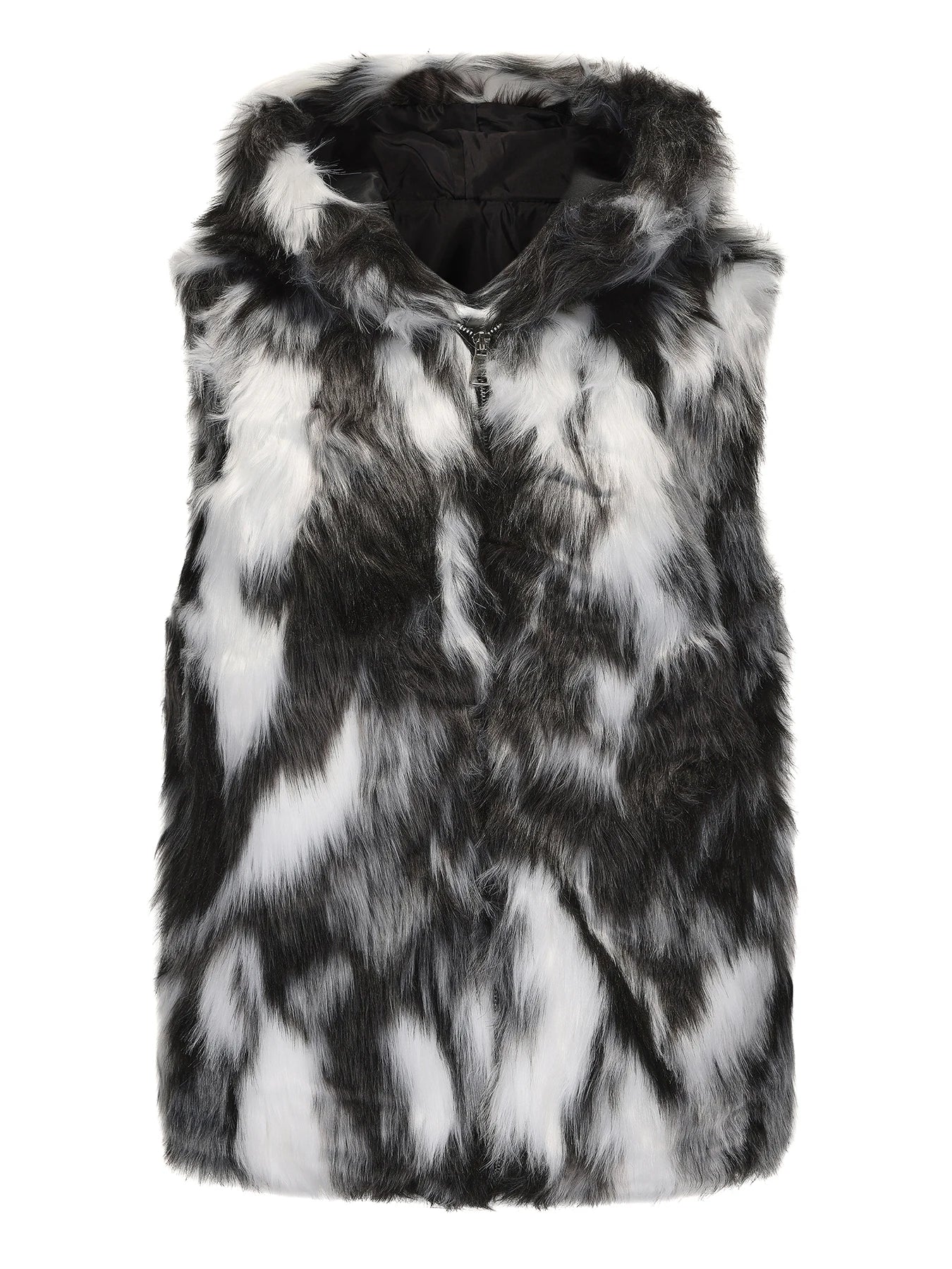 Men`s Luxury Faux Fur Hoodie Vest Long Coat Sleeveless Jacket Plush Overcoat with Pockets and Hood
