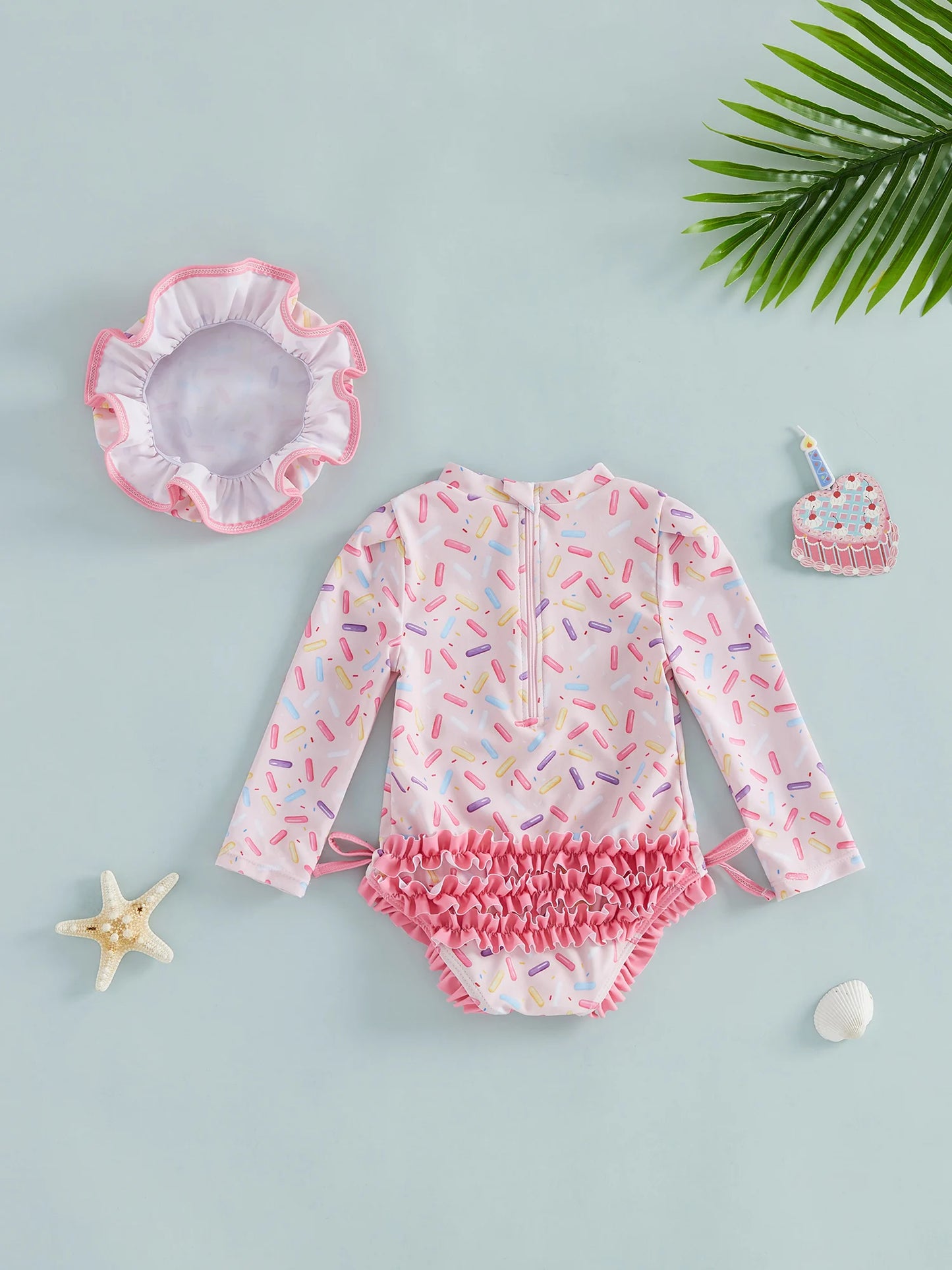 Toddler Girls  Swimsuit with Long Sleeve Rash Guard and Swim Cap - Cute  Bathing Suit