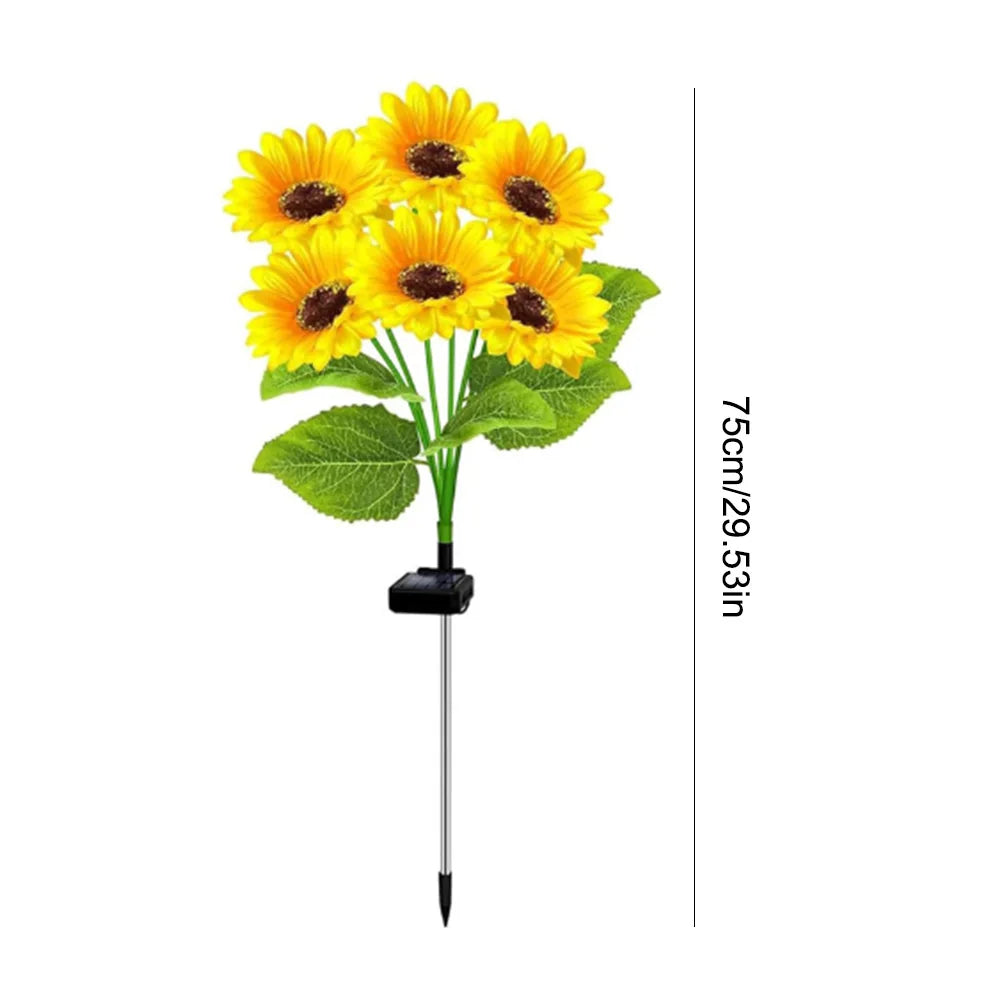 Solar Sunflower Garden Light LED Outdoor Decorative Stake Light Auto On/Off Landscape Light 6 Head for Pathway Walkway Decor