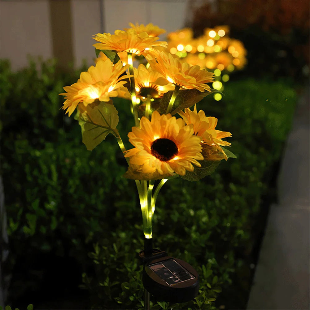 Solar Sunflower Garden Light LED Outdoor Decorative Stake Light Auto On/Off Landscape Light 6 Head for Pathway Walkway Decor